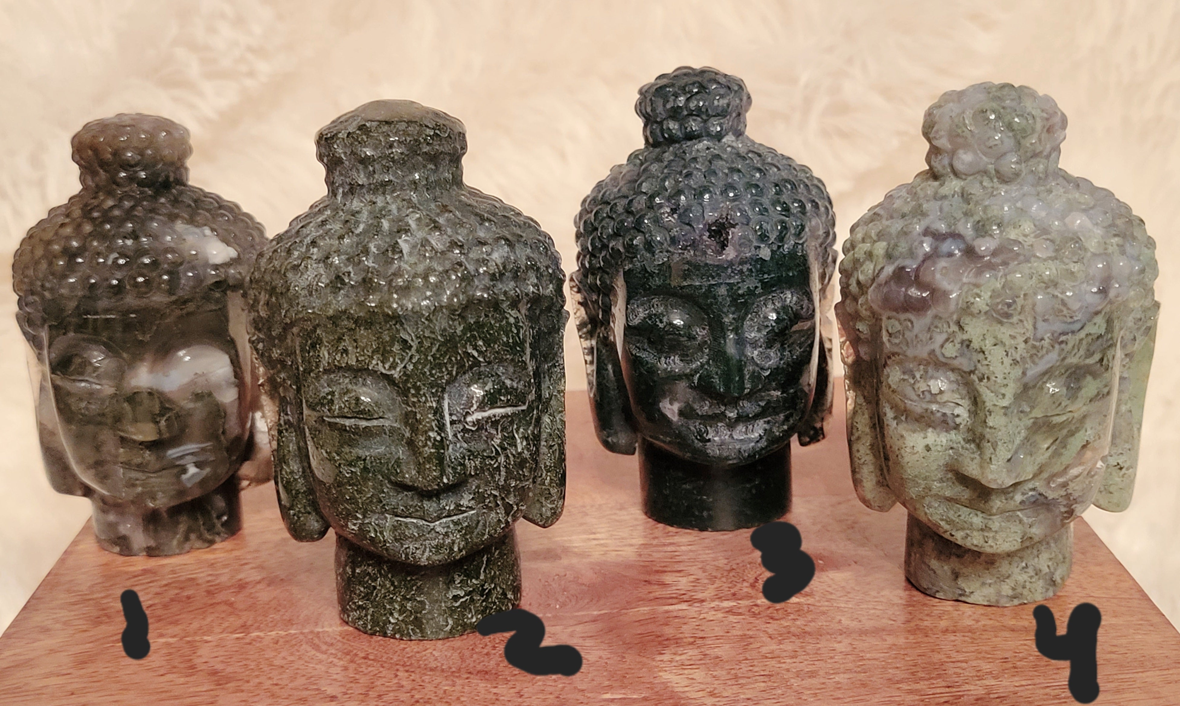 Small Buddha Heads, Crystal Carvings, Gorgeous! Different Materials