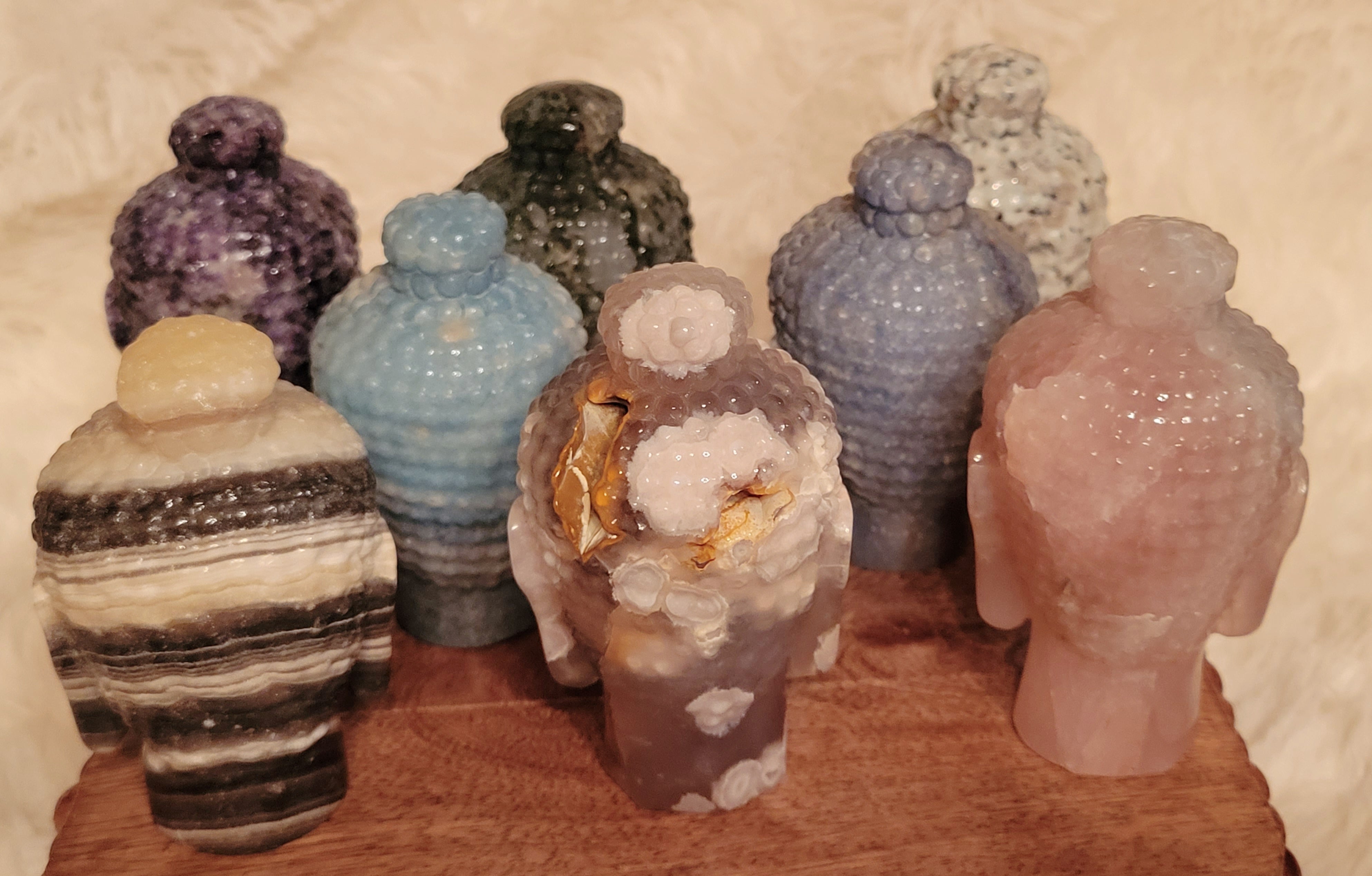 Small Buddha Heads, Crystal Carvings, Gorgeous! Different Materials