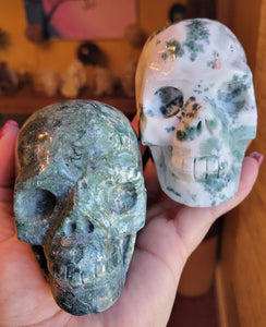 Moss Agate & Tree Agate Skulls, Crystal Carvings, Stunning!