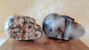 Red Strawberry & Labradorite Skulls, Crystal Carvings, Gorgeous!