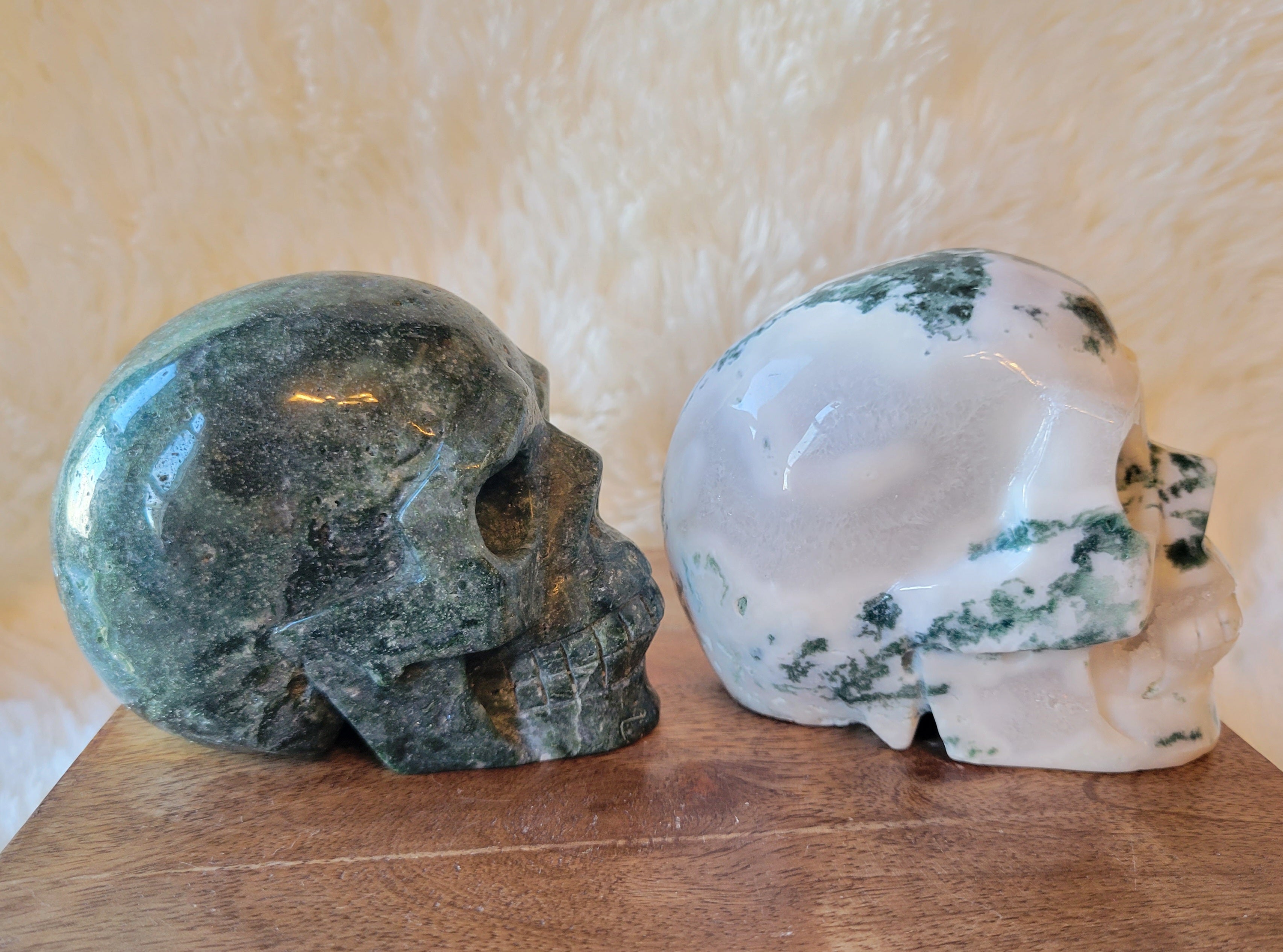 Moss Agate & Tree Agate Skulls, Crystal Carvings, Stunning!