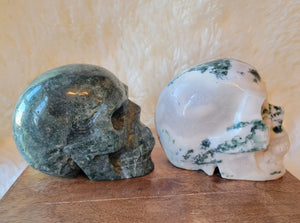 Moss Agate & Tree Agate Skulls, Crystal Carvings, Stunning!