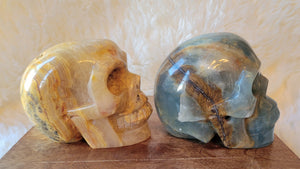 Blue Onyx & Crazy Lace Agate Skulls, Crystal Carvings, Gorgeous!