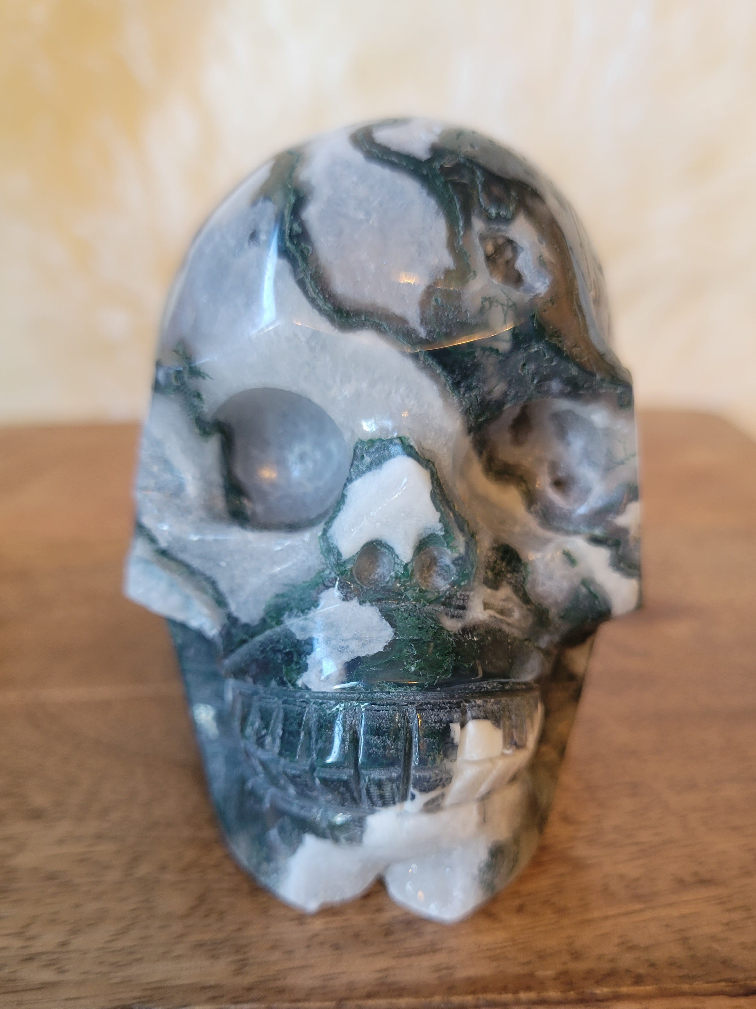 Druzy Moss Agate Skulls, Crystal Carvings, Stunning!