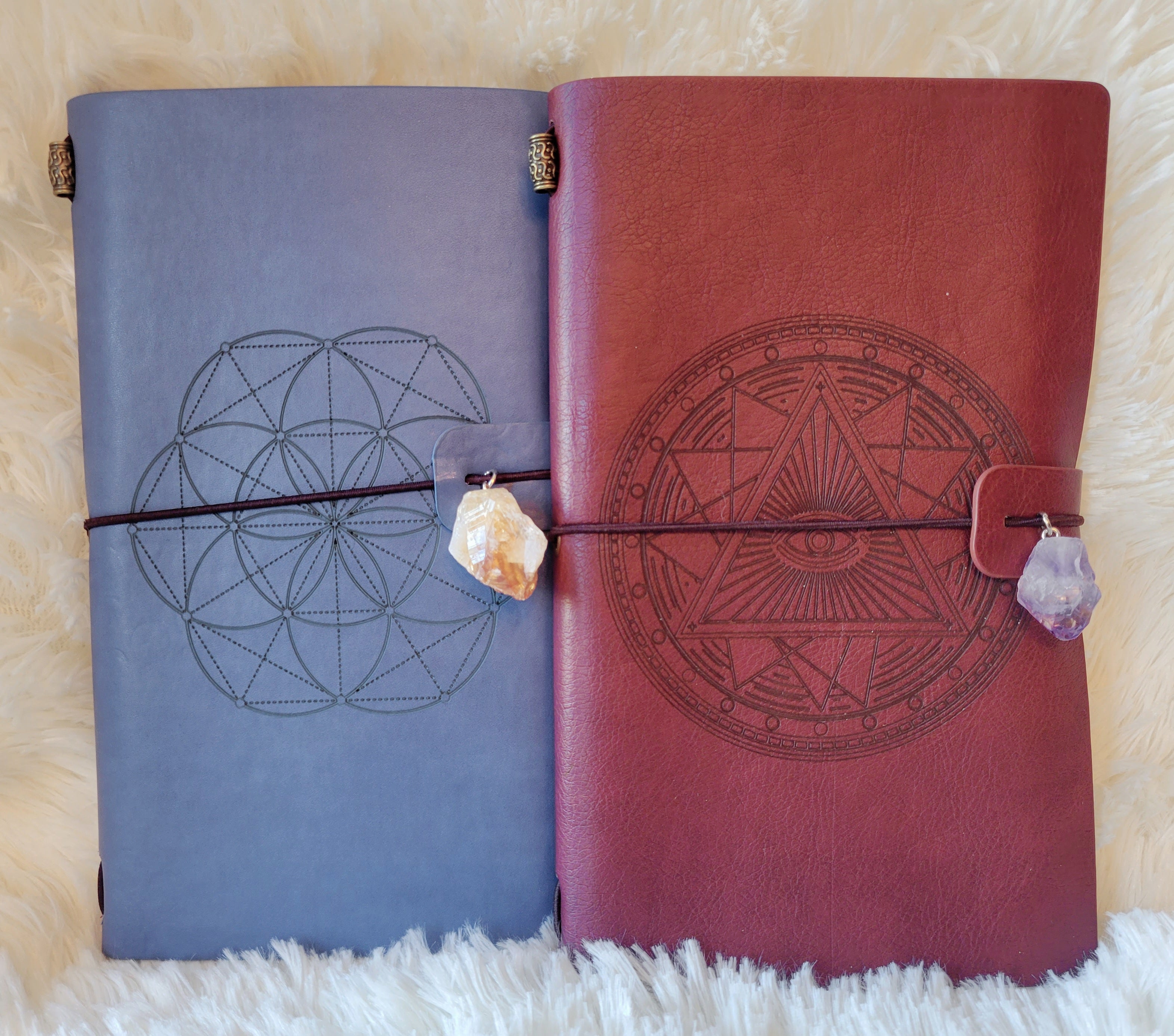 Crystal Journals Notebooks, Crystal Carvings, Different Materials