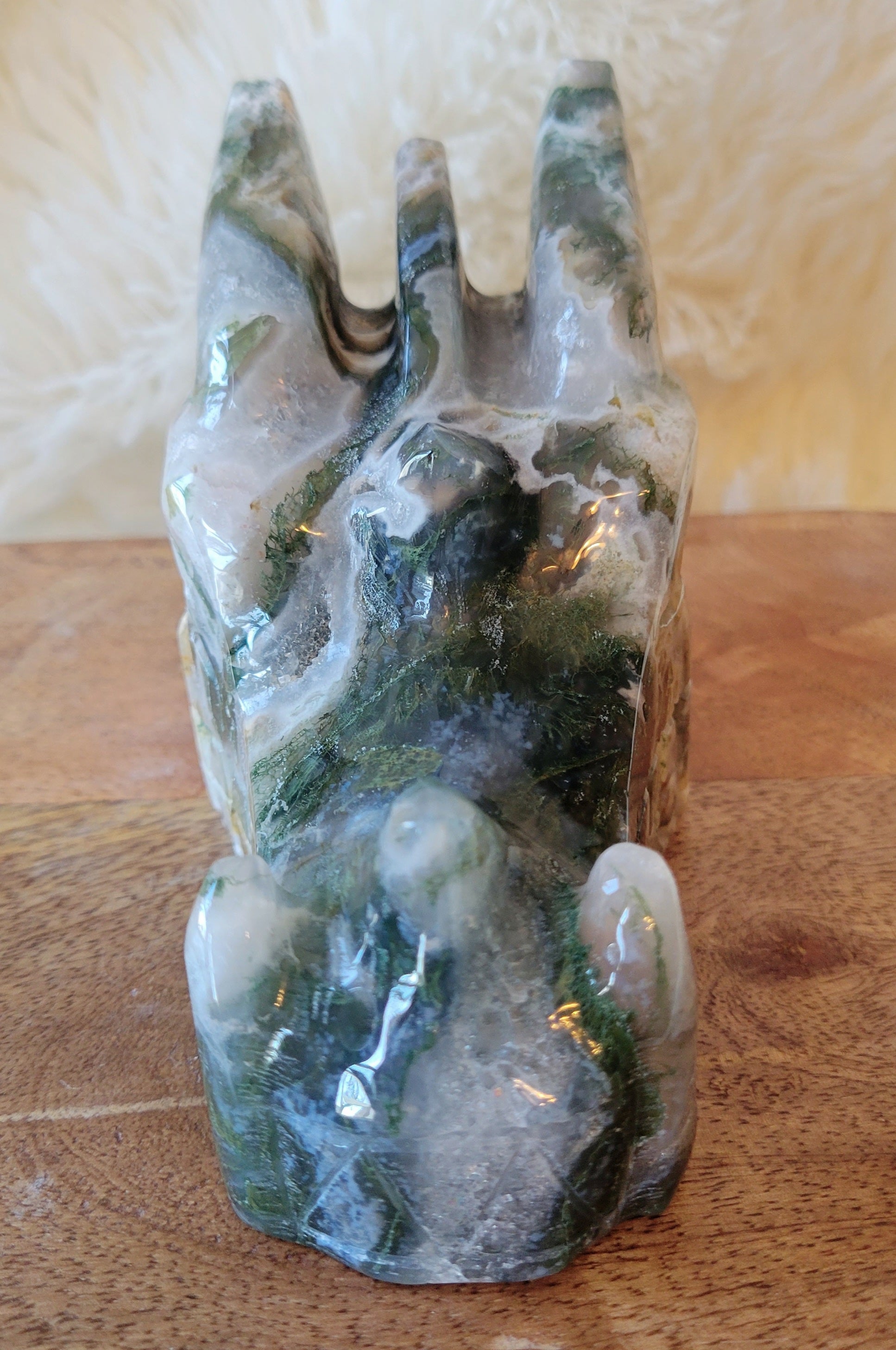 Moss Agate Large Dragon Head, Fire Dragon, Flying Dragon, Crystal Carving, Dragon With Quartz & Druzy, Stunning!