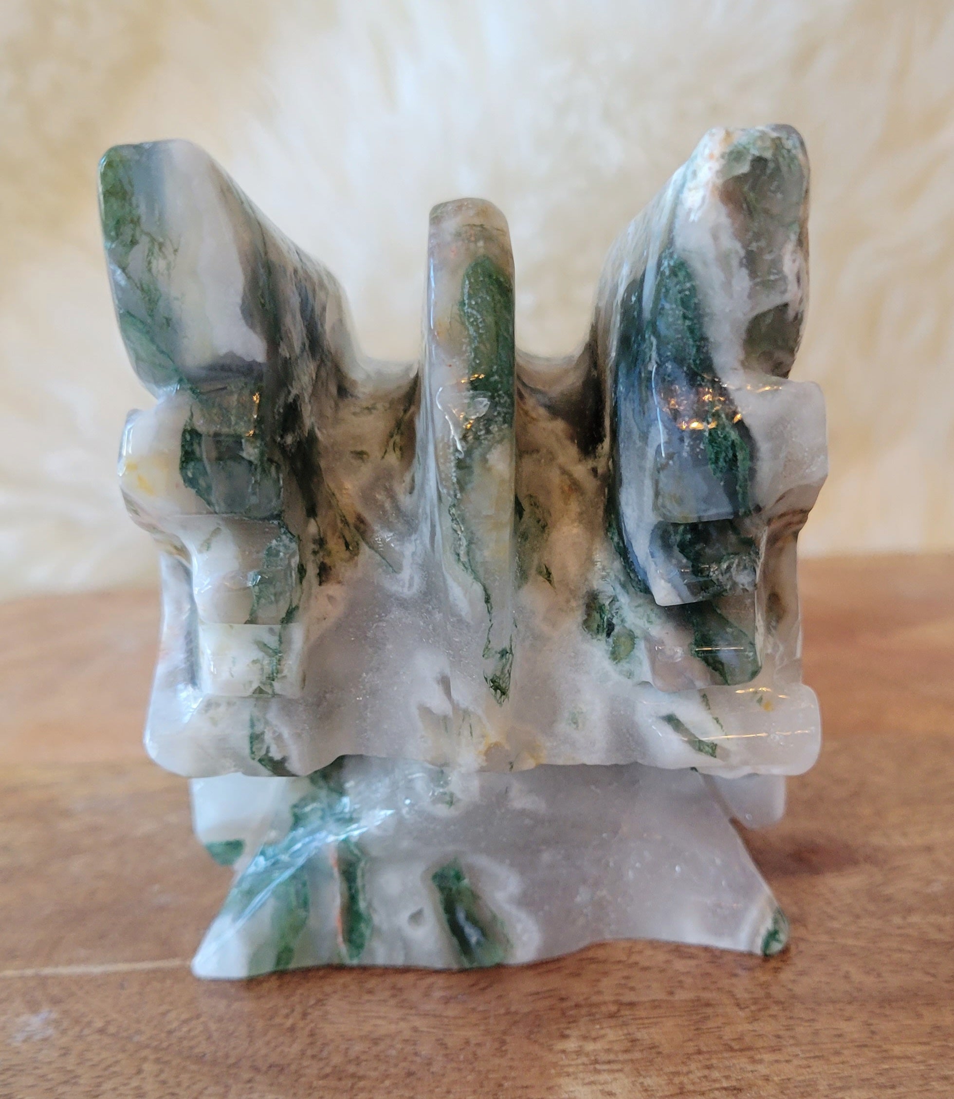 Moss Agate Large Dragon Head, Fire Dragon, Flying Dragon, Crystal Carving, Dragon With Quartz & Druzy, Stunning!