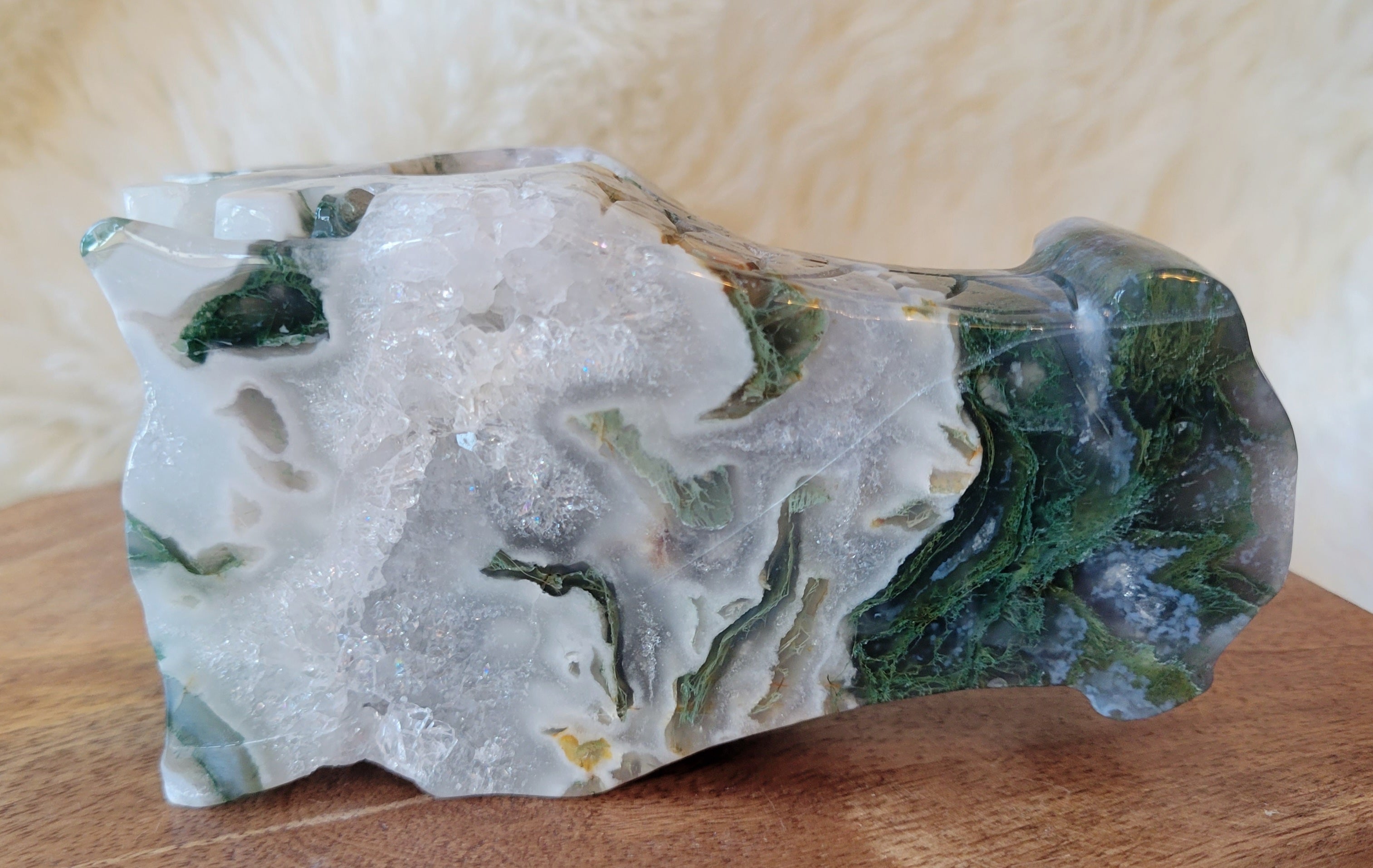 Moss Agate Large Dragon Head, Fire Dragon, Flying Dragon, Crystal Carving, Dragon With Quartz & Druzy, Stunning!