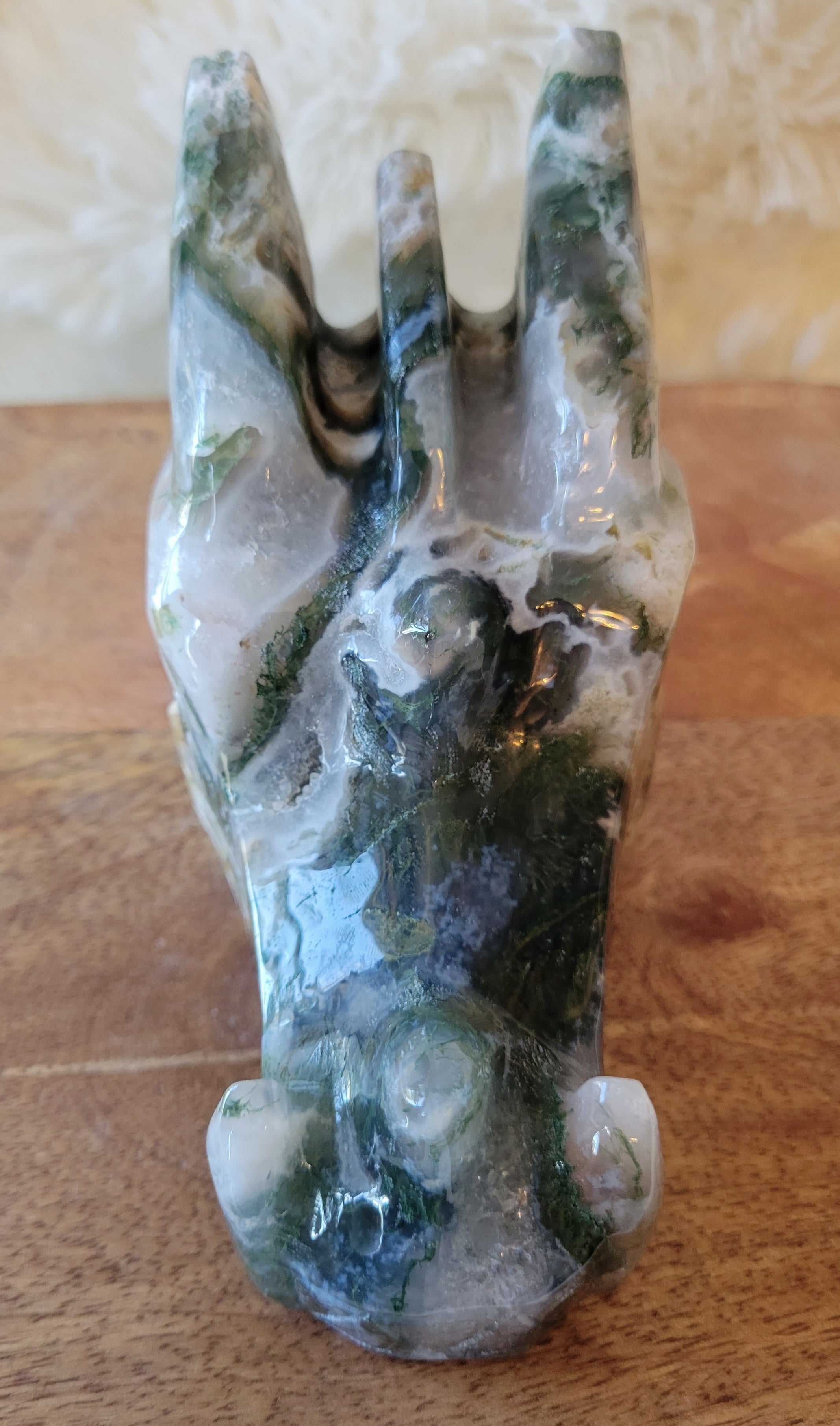 Moss Agate Large Dragon Head, Fire Dragon, Flying Dragon, Crystal Carving, Dragon With Quartz & Druzy, Stunning!