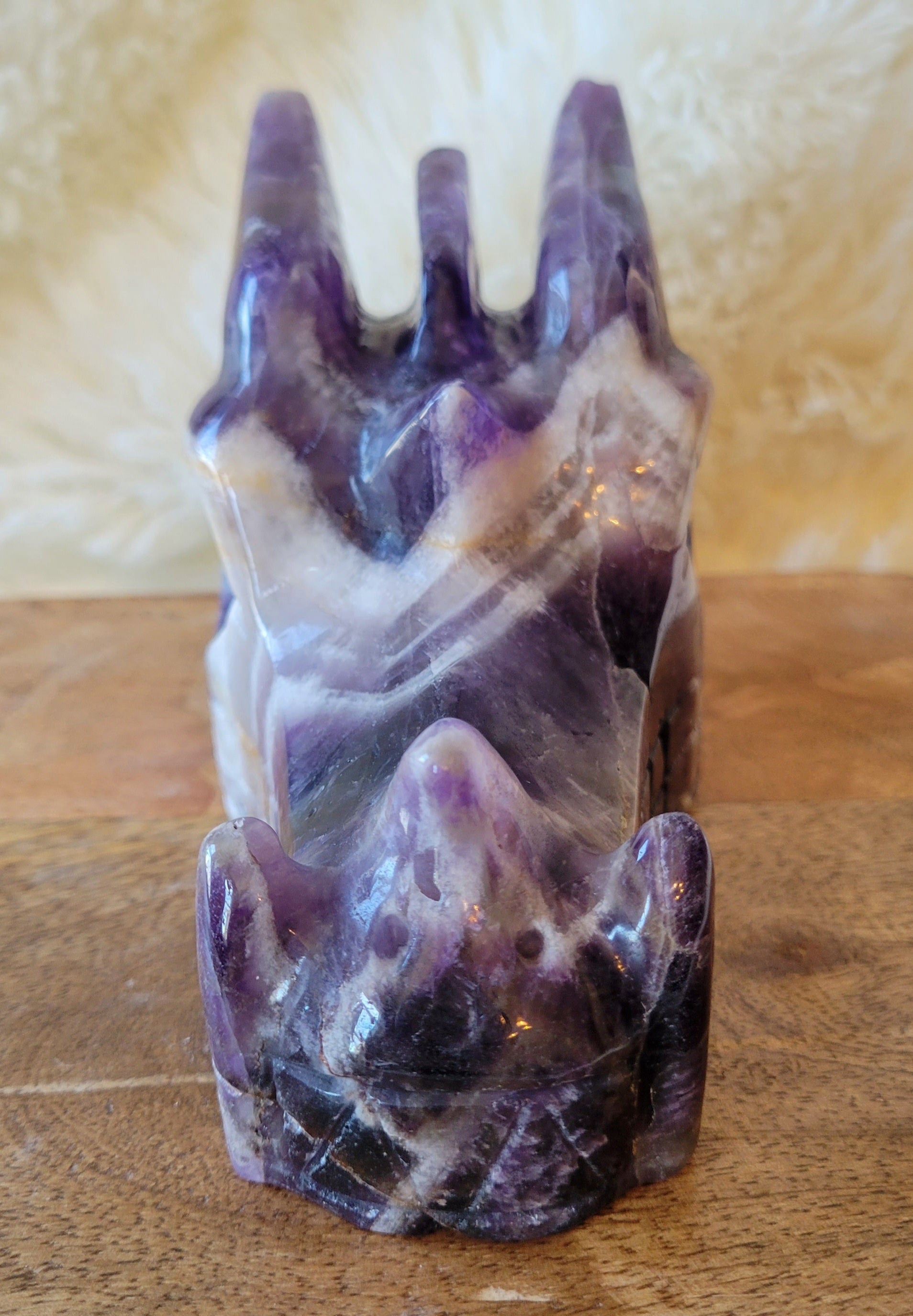 Dream Amethyst Large Dragon Head, Fire Dragon, Flying Dragon, Crystal Carving, With Beautiful Chevron Banding, Stunning!