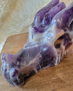 Dream Amethyst Large Dragon Head, Fire Dragon, Flying Dragon, Crystal Carving, With Beautiful Chevron Banding, Stunning!