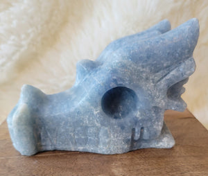 Celestite Large Dragon Head, Fire Dragon, Flying Dragon, Crystal Carving, Stunning!