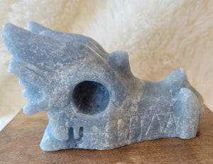 Celestite Large Dragon Head, Fire Dragon, Flying Dragon, Crystal Carving, Stunning!