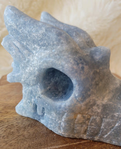 Celestite Large Dragon Head, Fire Dragon, Flying Dragon, Crystal Carving, Stunning!