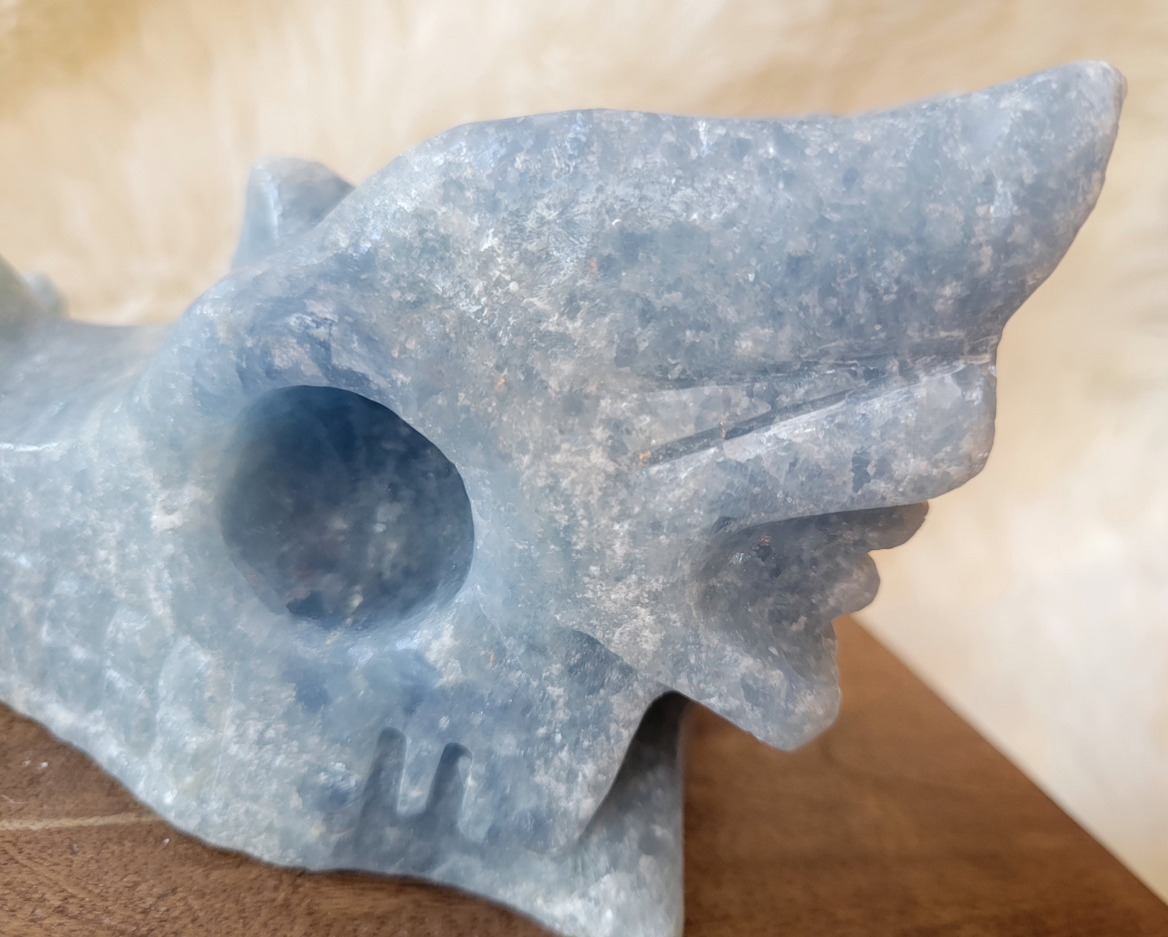 Celestite Large Dragon Head, Fire Dragon, Flying Dragon, Crystal Carving, Stunning!