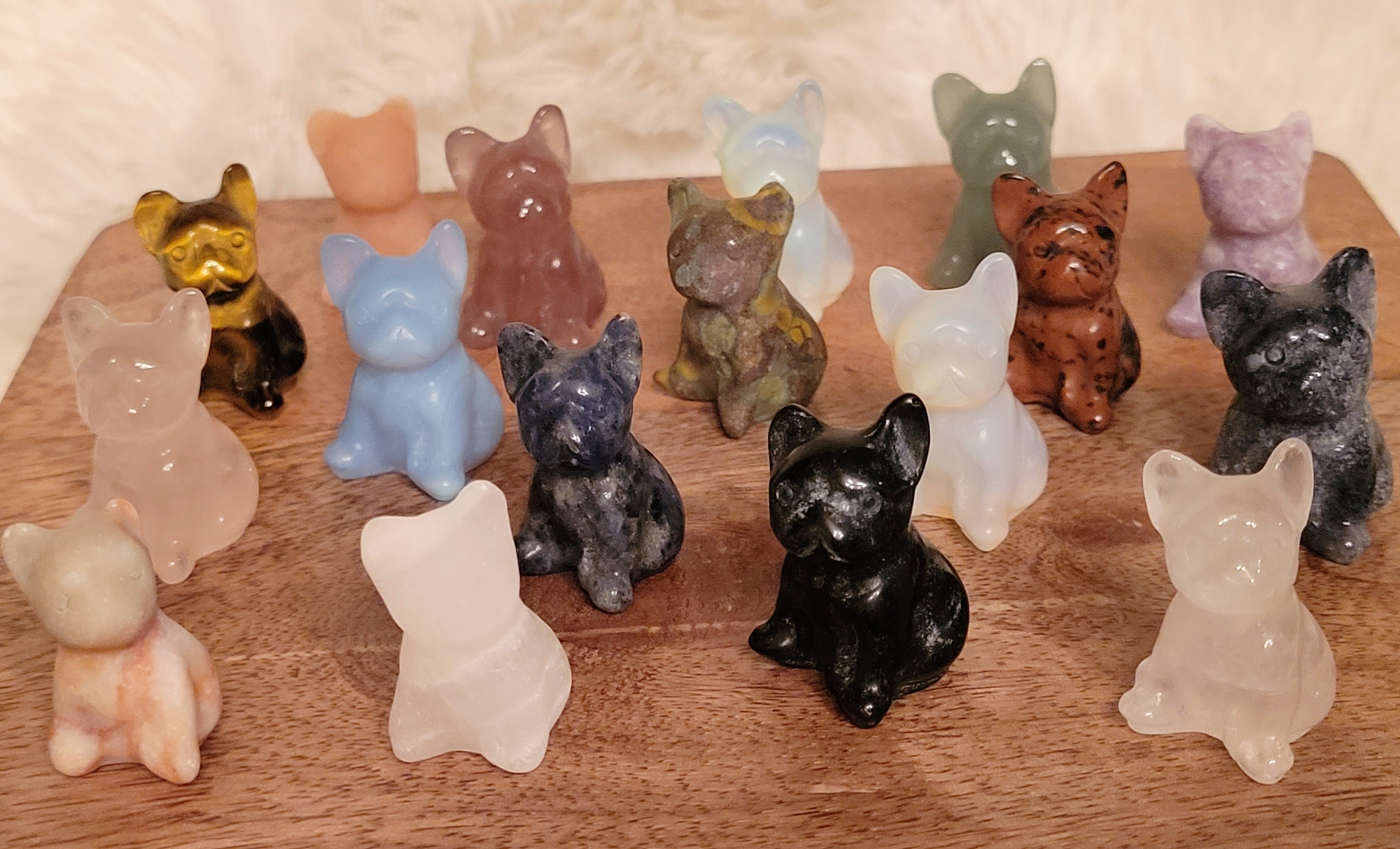 Miniature French Dogs, Pugs, Boston Terriers, Mini Dogs, Crystal Carvings, Adorable! Different Materials