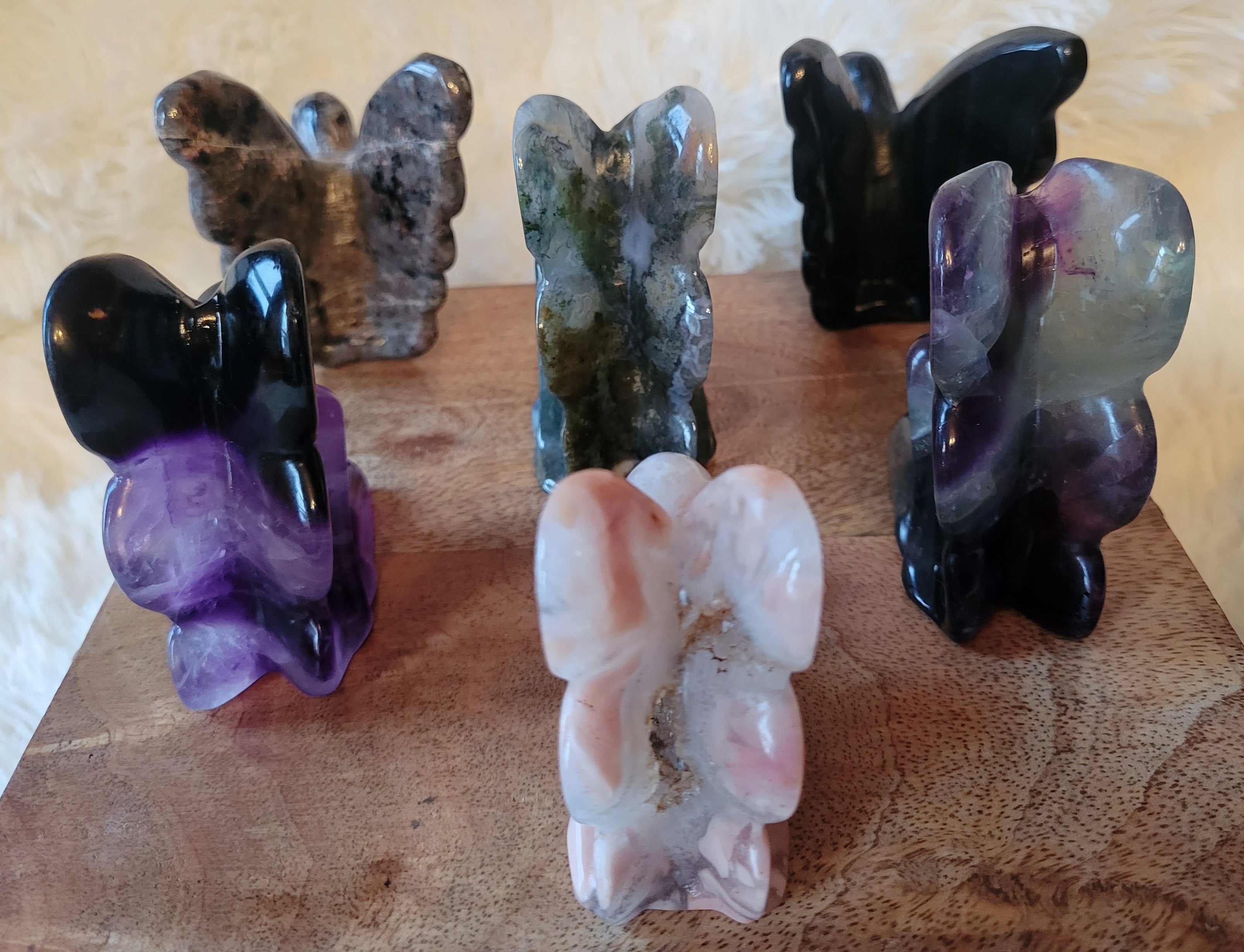 Fairies, Butterflies, Bodies, Goddess, Crystal Carvings, Moss agate, Mookaite, Ocean Jasper, Selenite, Stunning!