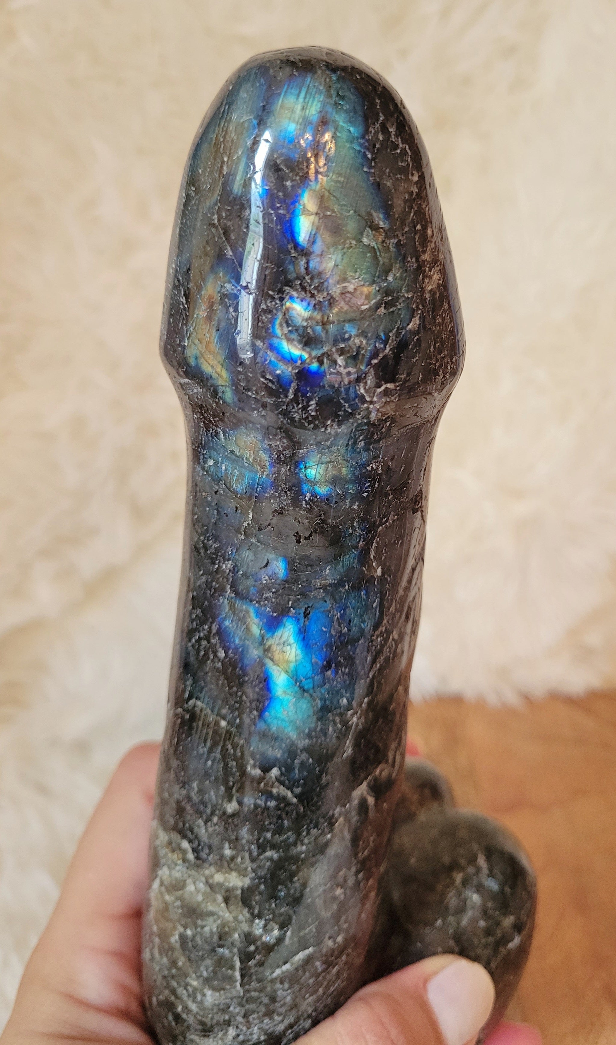 Crystal Carvings, Large Crystal Penis, Phallus, Men's Parts, Gorgeous Labradorite with Beautiful Flash!