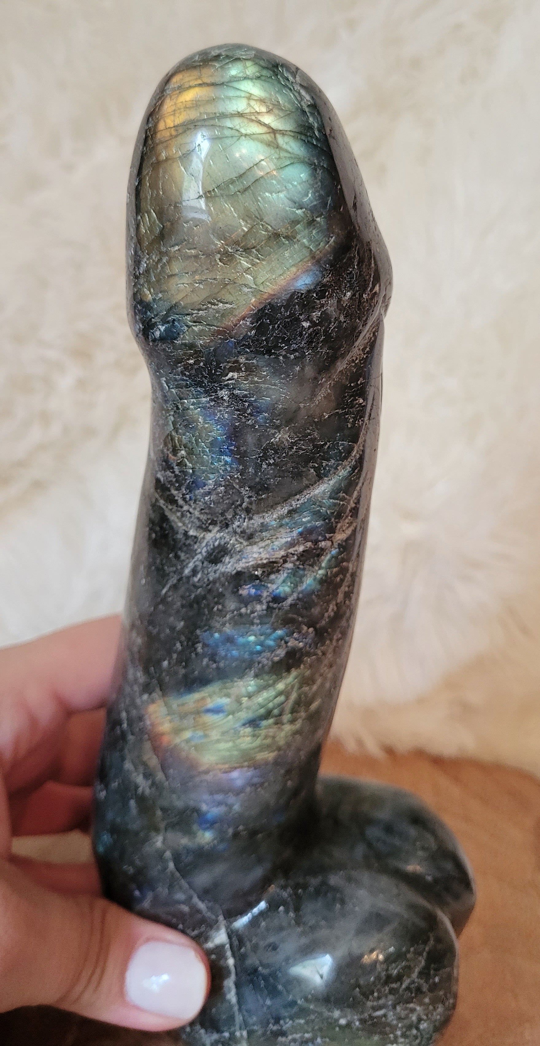 Crystal Carvings, Large Crystal Penis, Phallus, Men's Parts, Gorgeous Labradorite with Beautiful Flash!