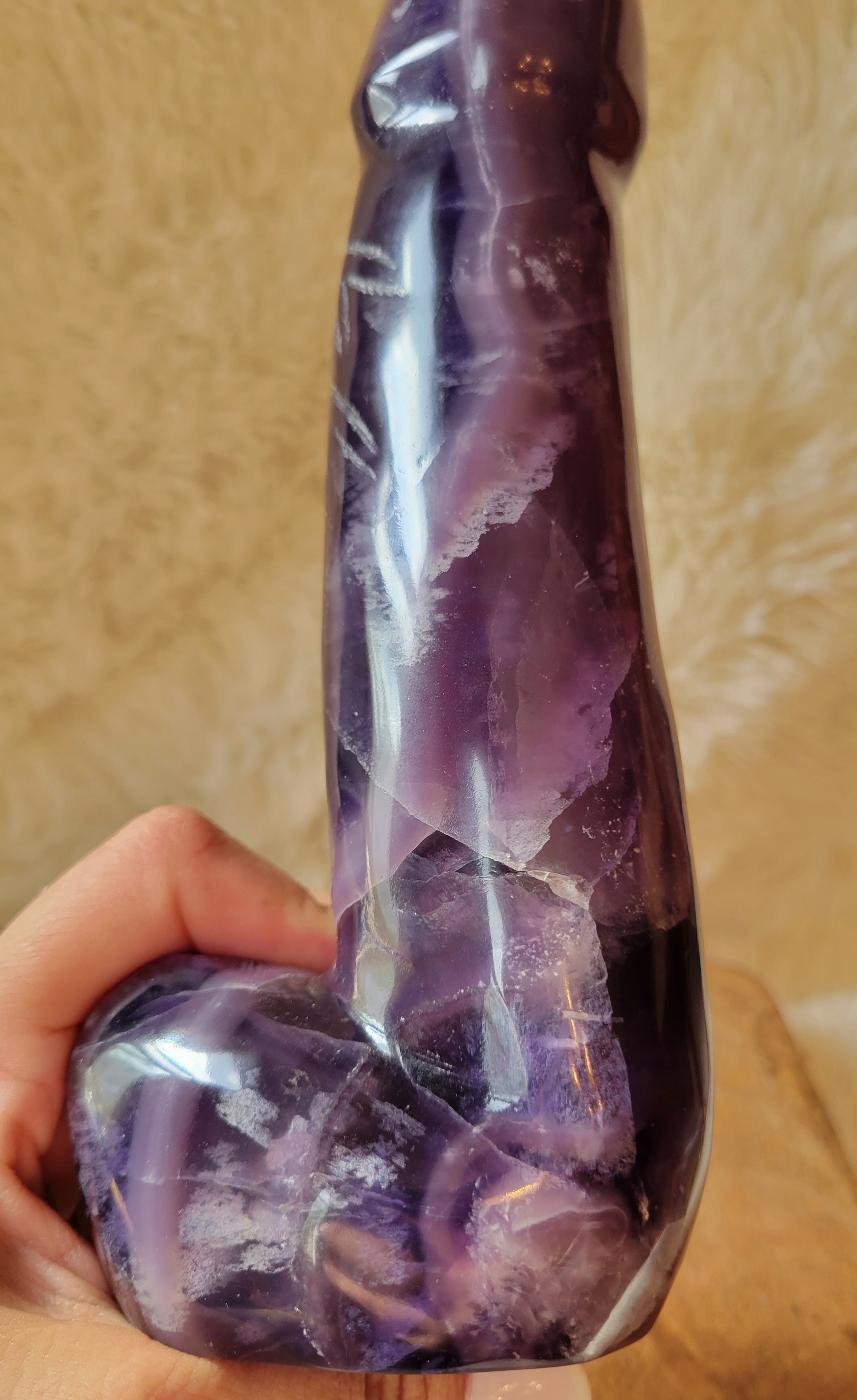 Crystal Carving, Large Penis, Phallus, Men's Parts, Gorgeous Purple Indigo Fluorite with Beautiful Banding!