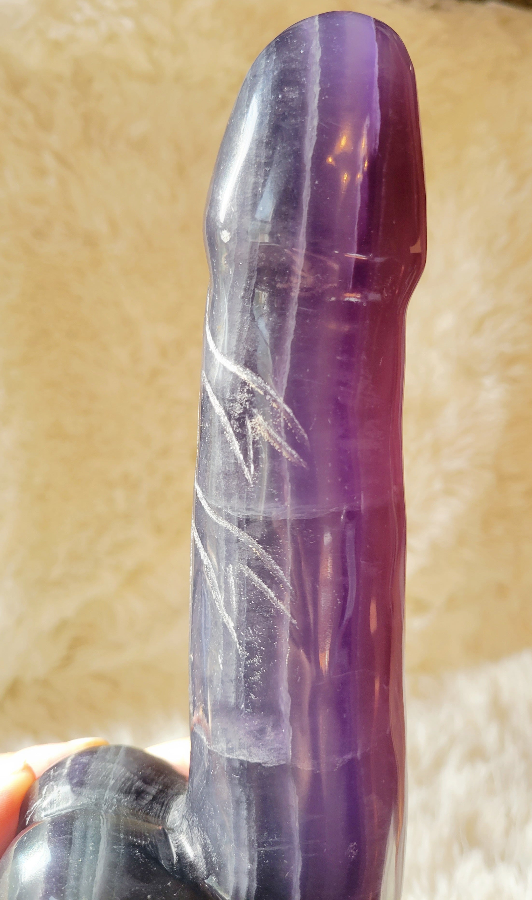 Crystal Carving, Large Penis, Phallus, Men's Parts, Gorgeous Purple Indigo Fluorite with Beautiful Banding!