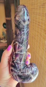 Crystal Carving, Large Penis, Phallus, Men's Parts, Gorgeous Dream Amethyst with Beautiful Chevron Banding!