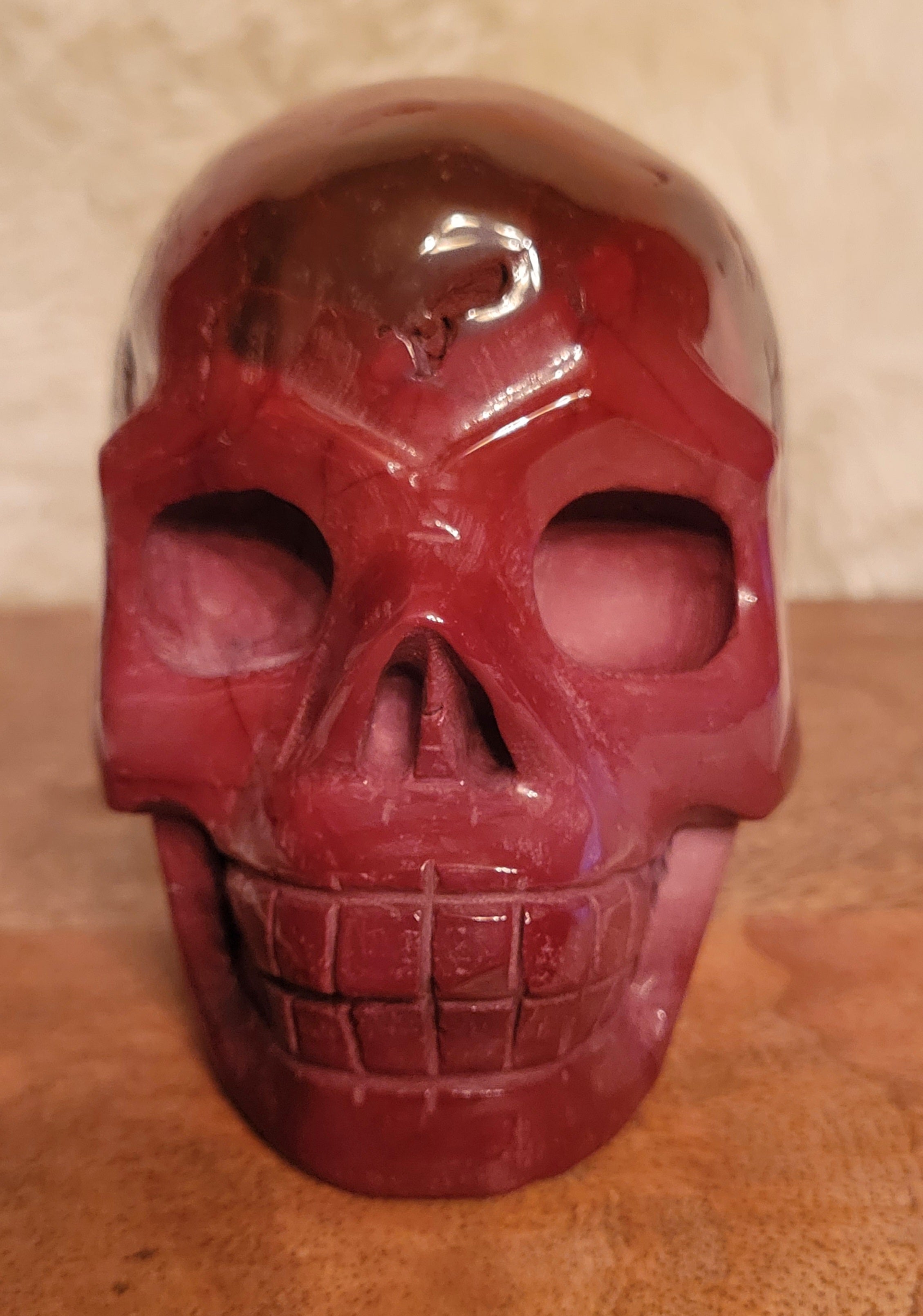 Red Mookaite Big Skull, Crystal Carving, Gorgeous!