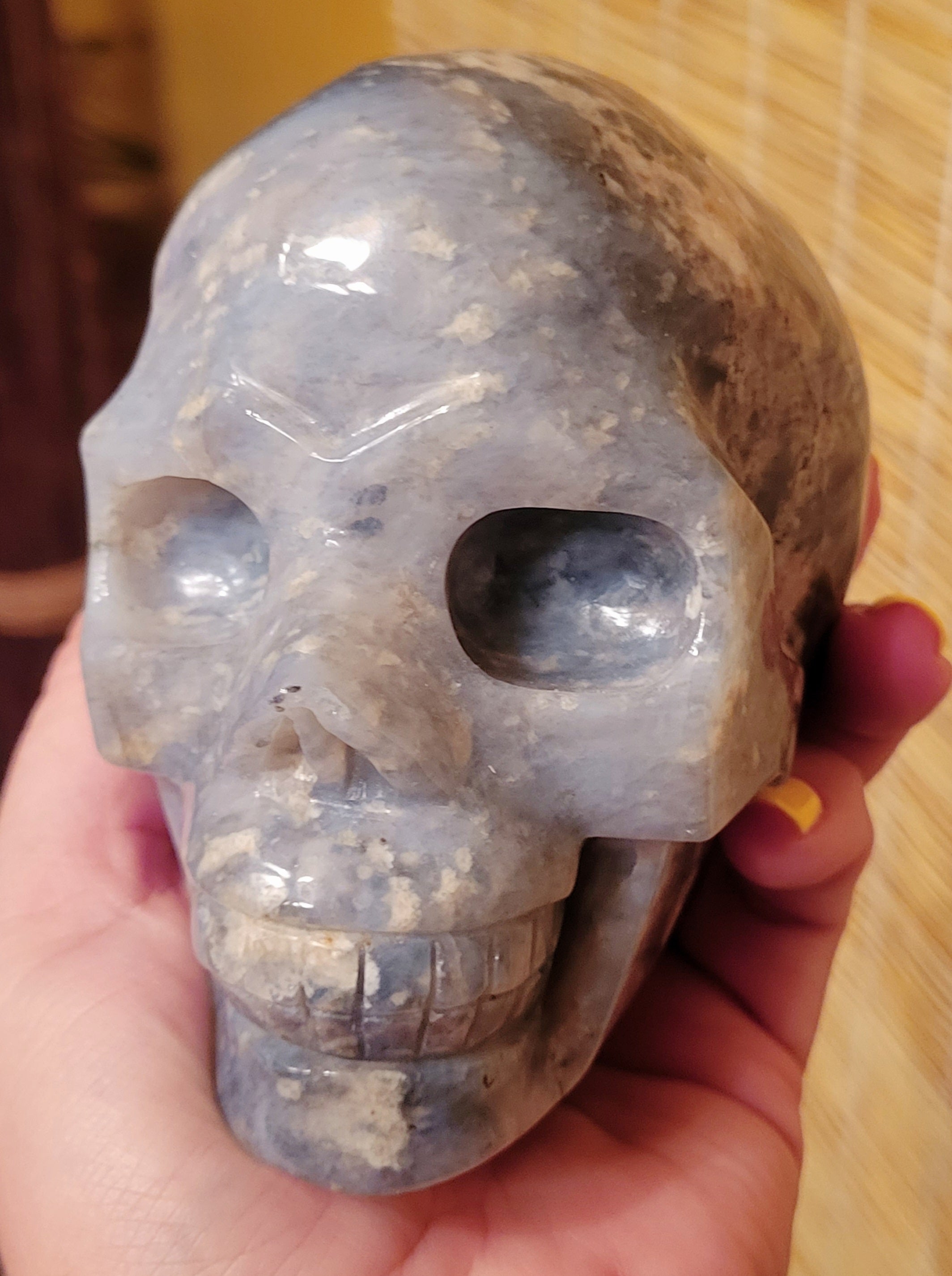 Blue Opal Big Skull, Crystal Carving with Beautiful Banding, Stunning!