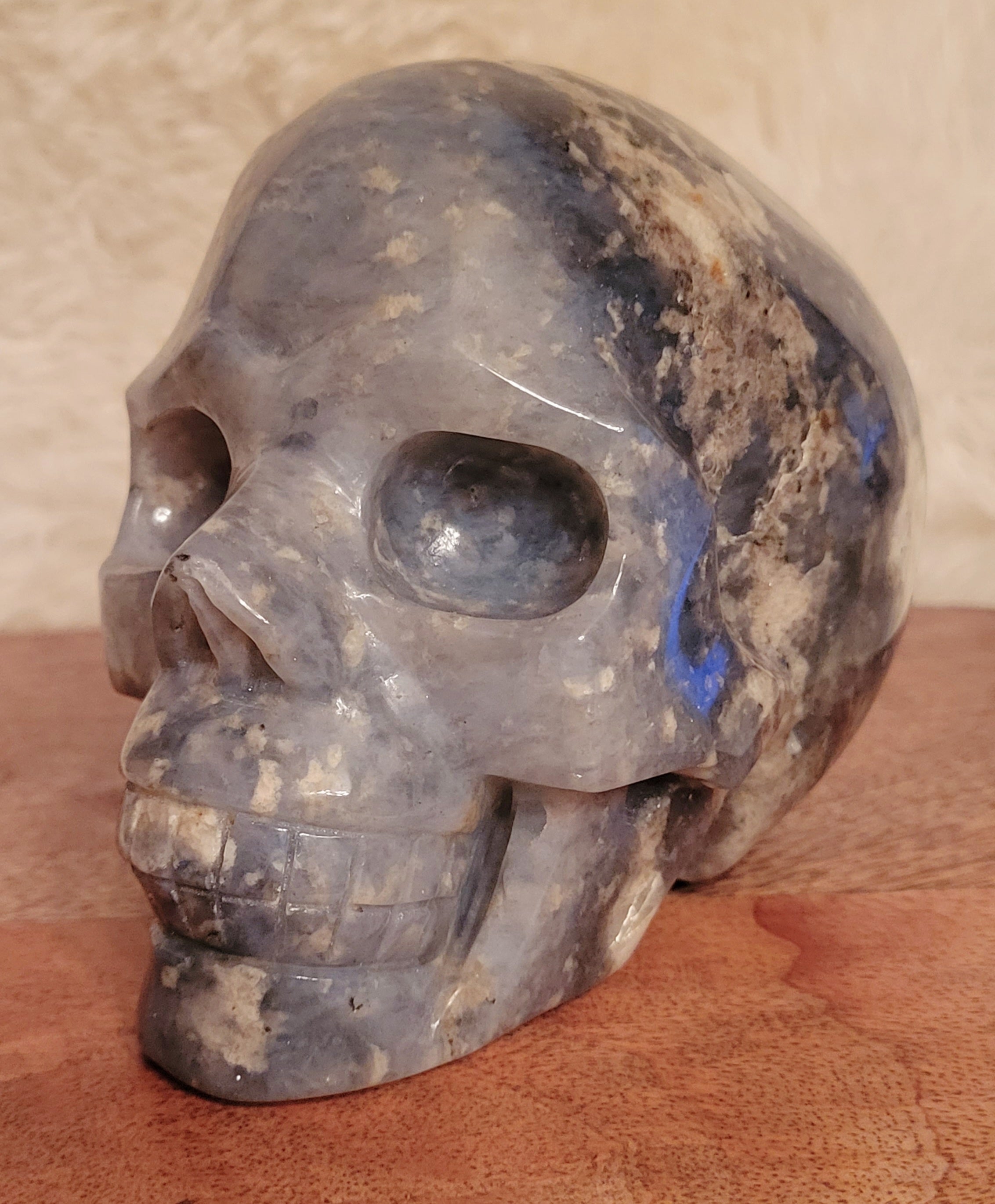 Blue Opal Big Skull, Crystal Carving with Beautiful Banding, Stunning!