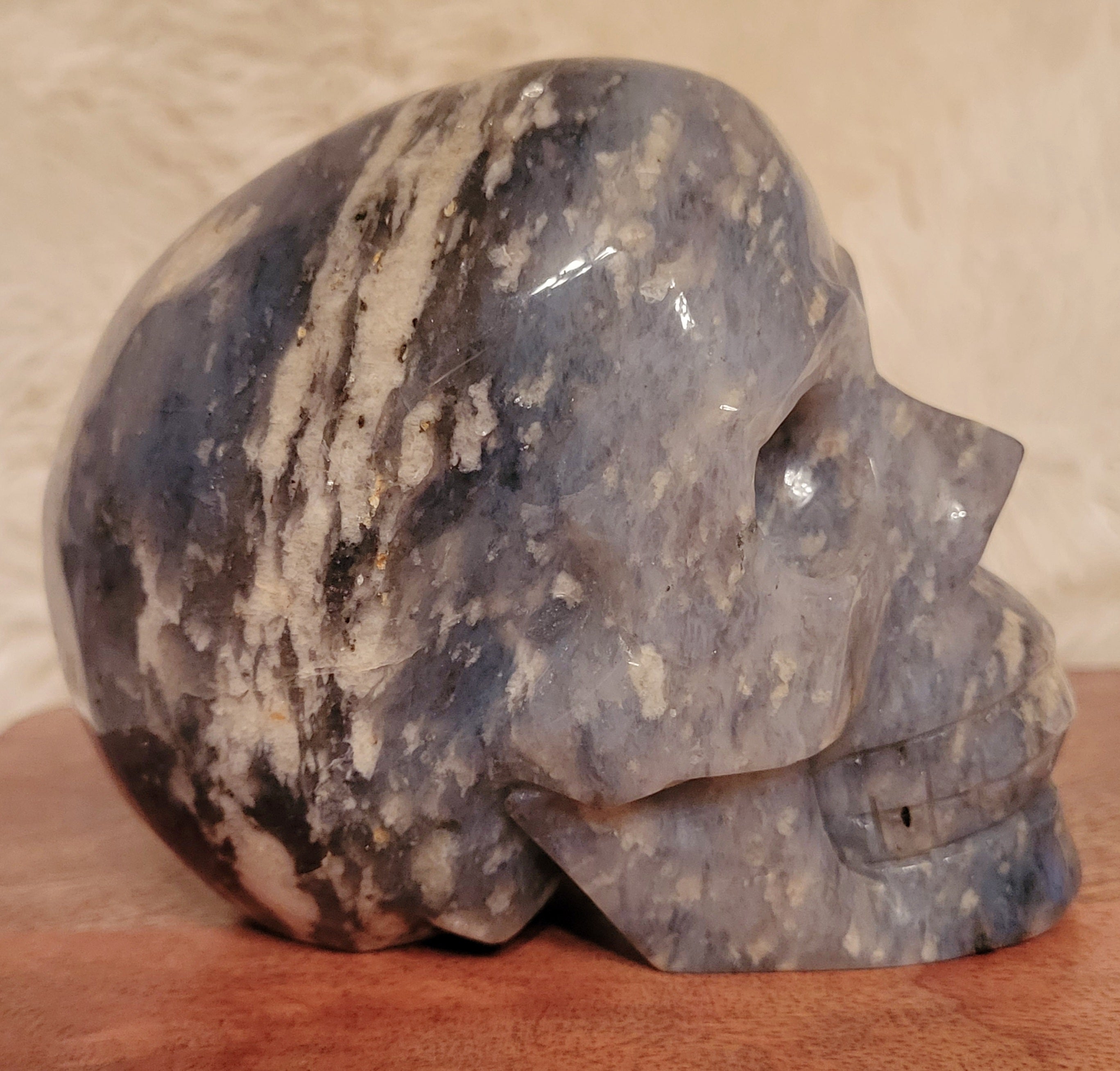 Blue Opal Big Skull, Crystal Carving with Beautiful Banding, Stunning!