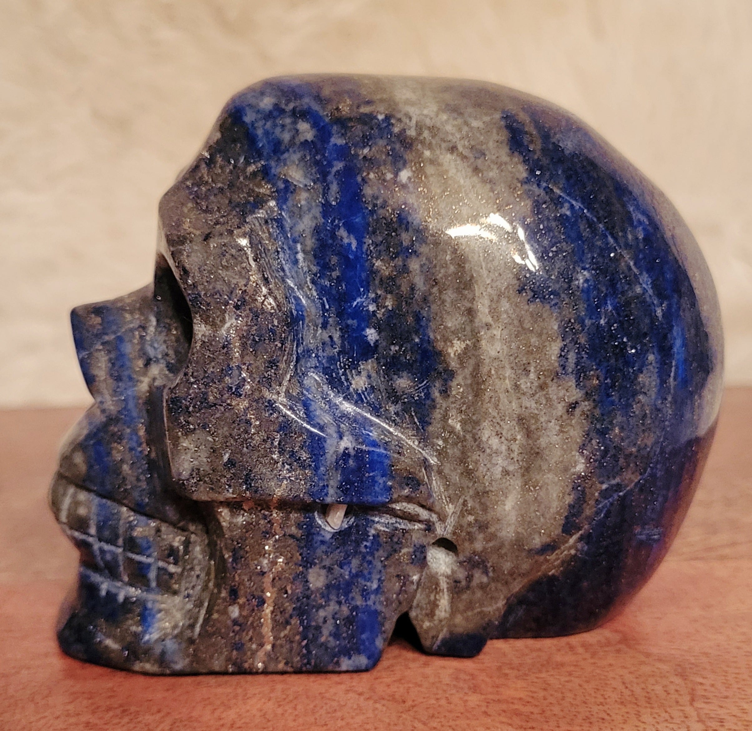 Lapis Lazuli Skull, Crystal Carving with Beautiful Banding, Stunning!