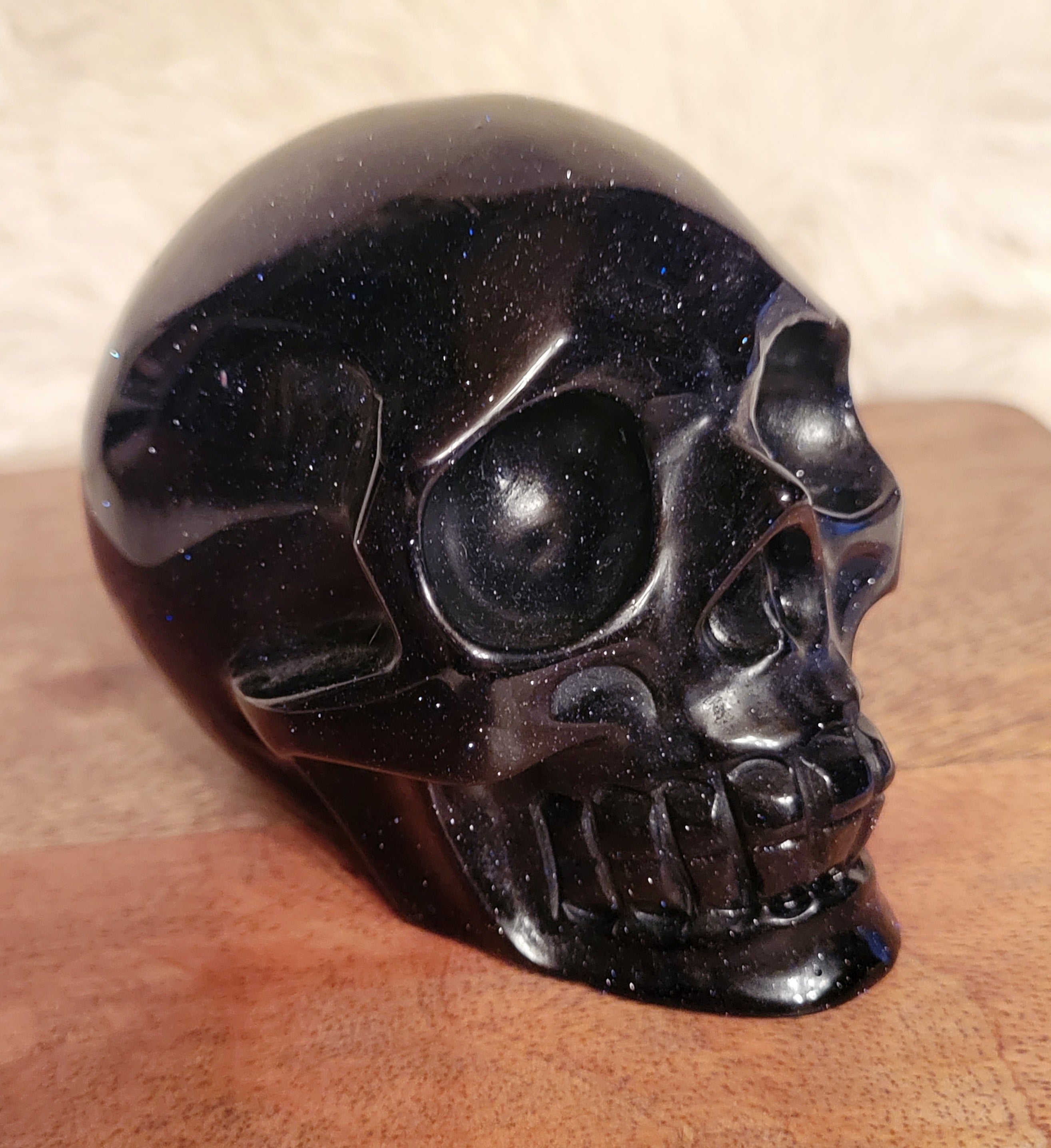 Blue Sandstone Skull, Crystal Carving, Sparkly & Beautiful!