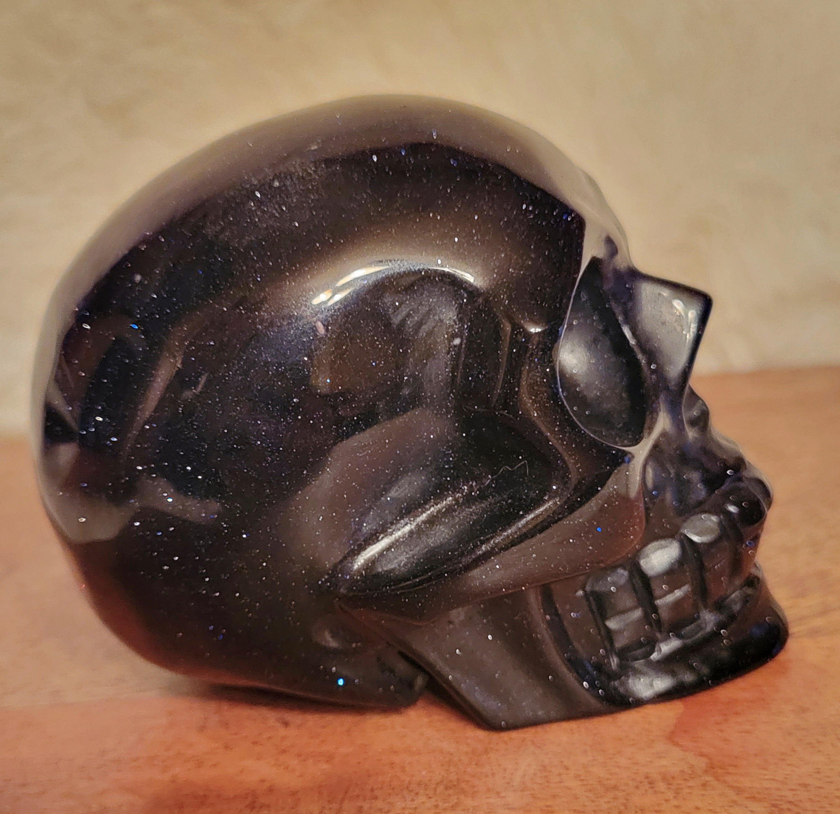 Blue Sandstone Skull, Crystal Carving, Sparkly & Beautiful!