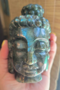 Labradorite Big Buddha Head Crystal Carving, Stunning!