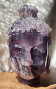 Purple Fluorite Buddha Head Crystal Carving, with Rainbows!