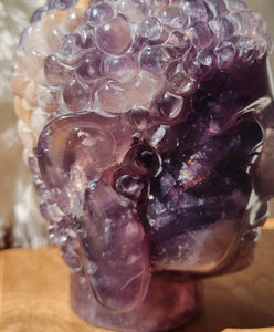 Purple Fluorite Buddha Head Crystal Carving, with Rainbows!