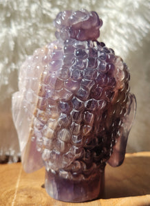 Purple Fluorite Buddha Head Crystal Carving, with Rainbows!