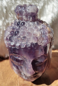 Purple Fluorite Buddha Head Crystal Carving, with Rainbows!