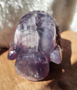 Purple Fluorite Buddha Head Crystal Carving, with Rainbows!