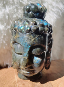 Labradorite Big Buddha Head Crystal Carving, Stunning!