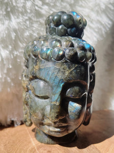 Labradorite Big Buddha Head Crystal Carving, Stunning!