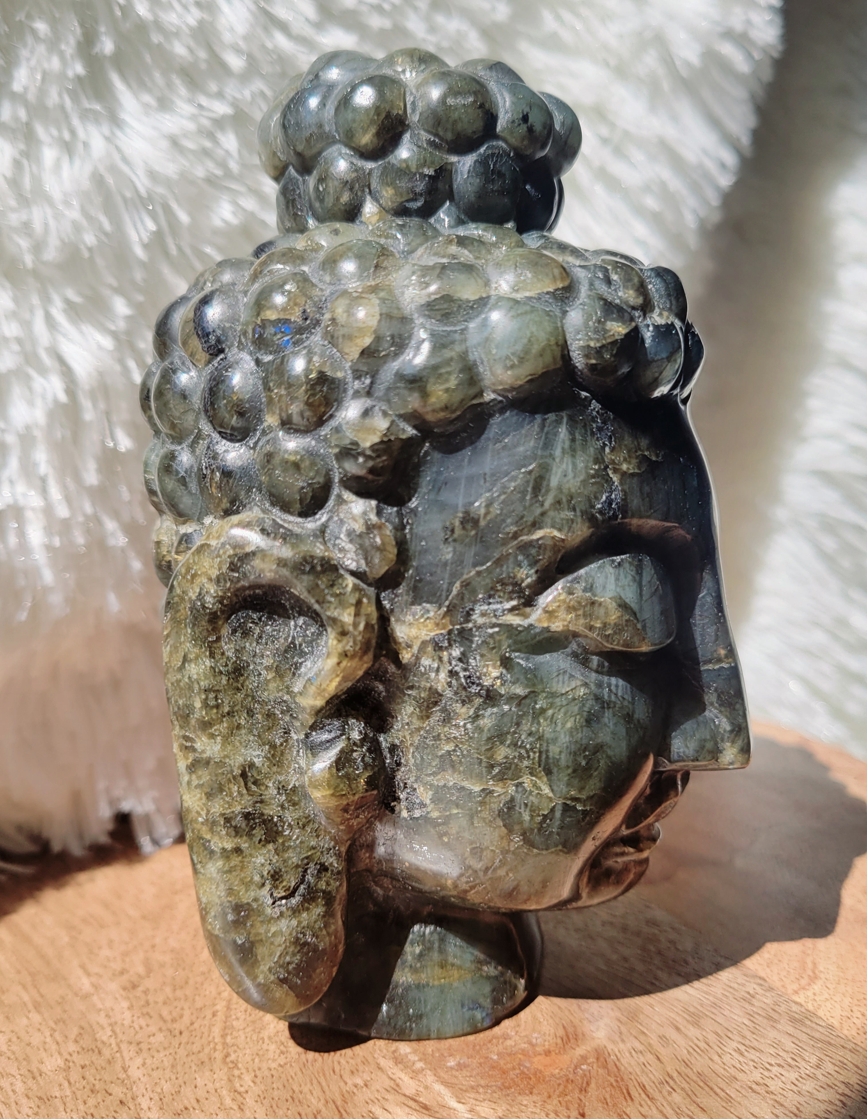 Labradorite Big Buddha Head Crystal Carving, Stunning!