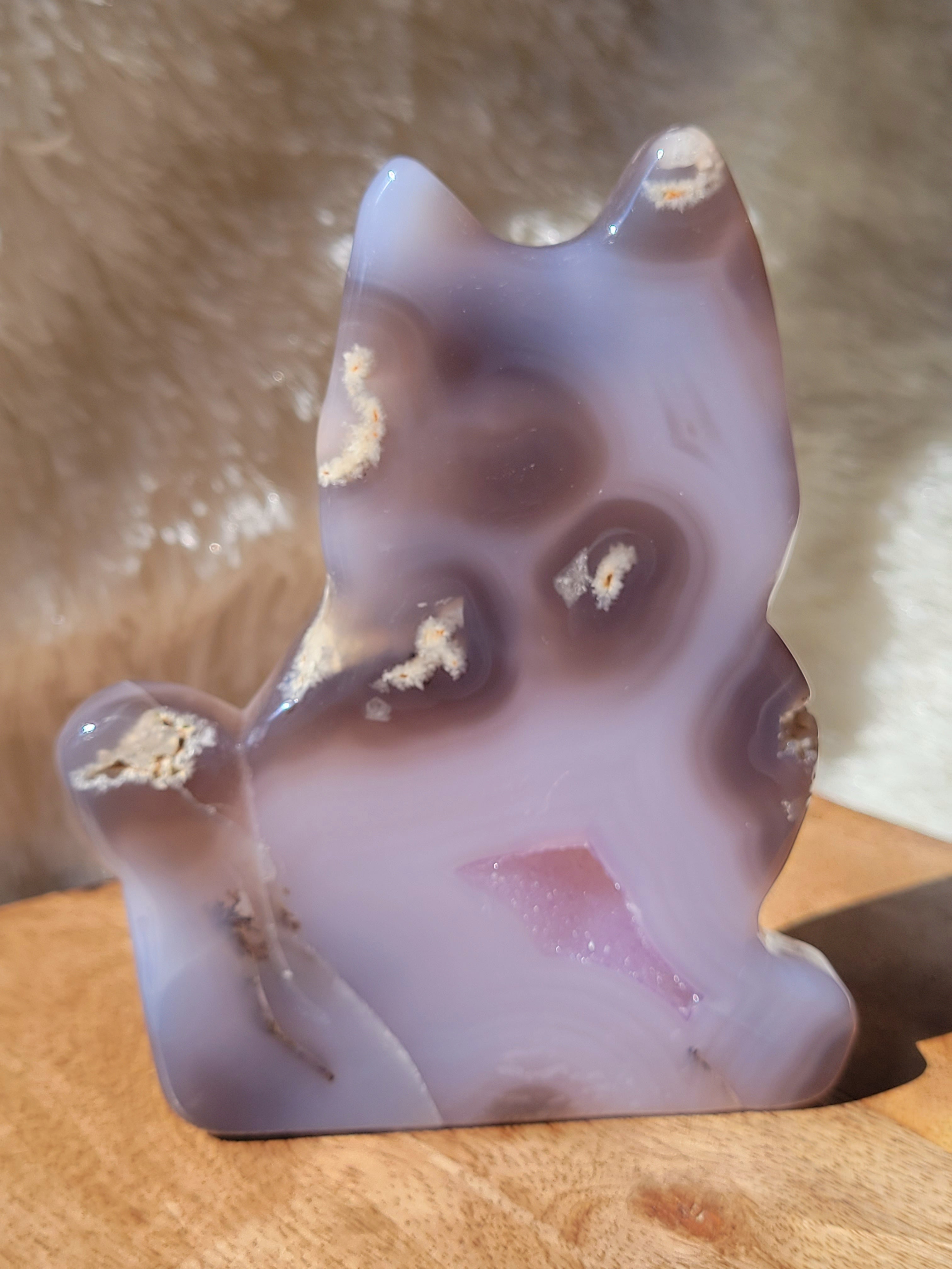 Druzy Agate Cat, Kitty, Kitten shape, Slabs, Crystal Carvings, Gorgeous! Different Materials