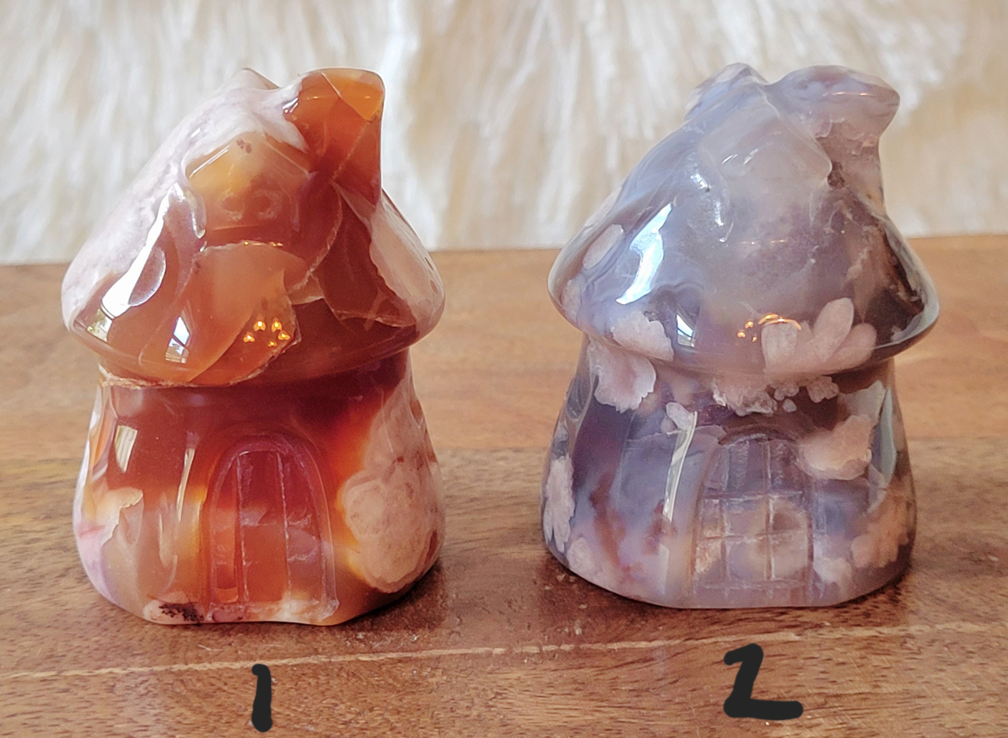 Mushroom House, Fairy House, Dwarf House, Crystal Carvings, Beautiful!