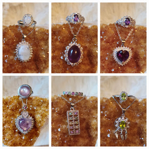 Necklace and Ring Sets, Crystal Stone Pendants, Adjustable Crystal Stone Rings, Crystal Carvings, Gorgeous