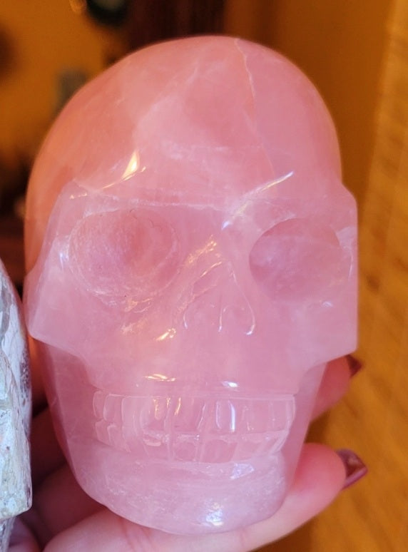 Rose Quartz & Russian Flower Agate Skulls, Crystal Carvings, Beautiful!